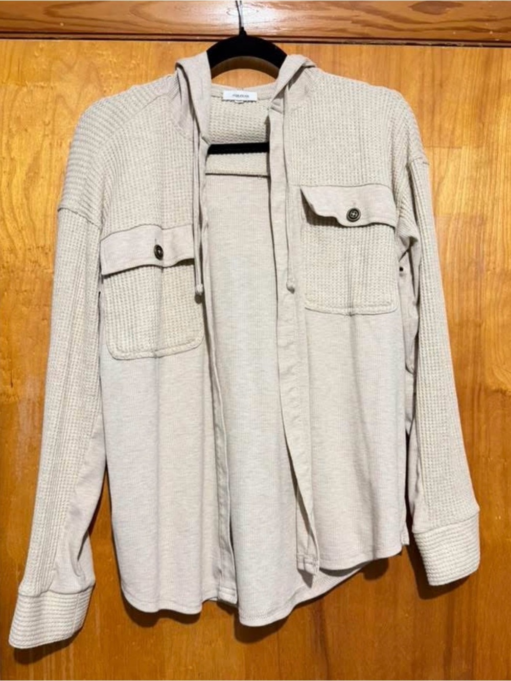 Maurices Beige Hooded Knit Shacket